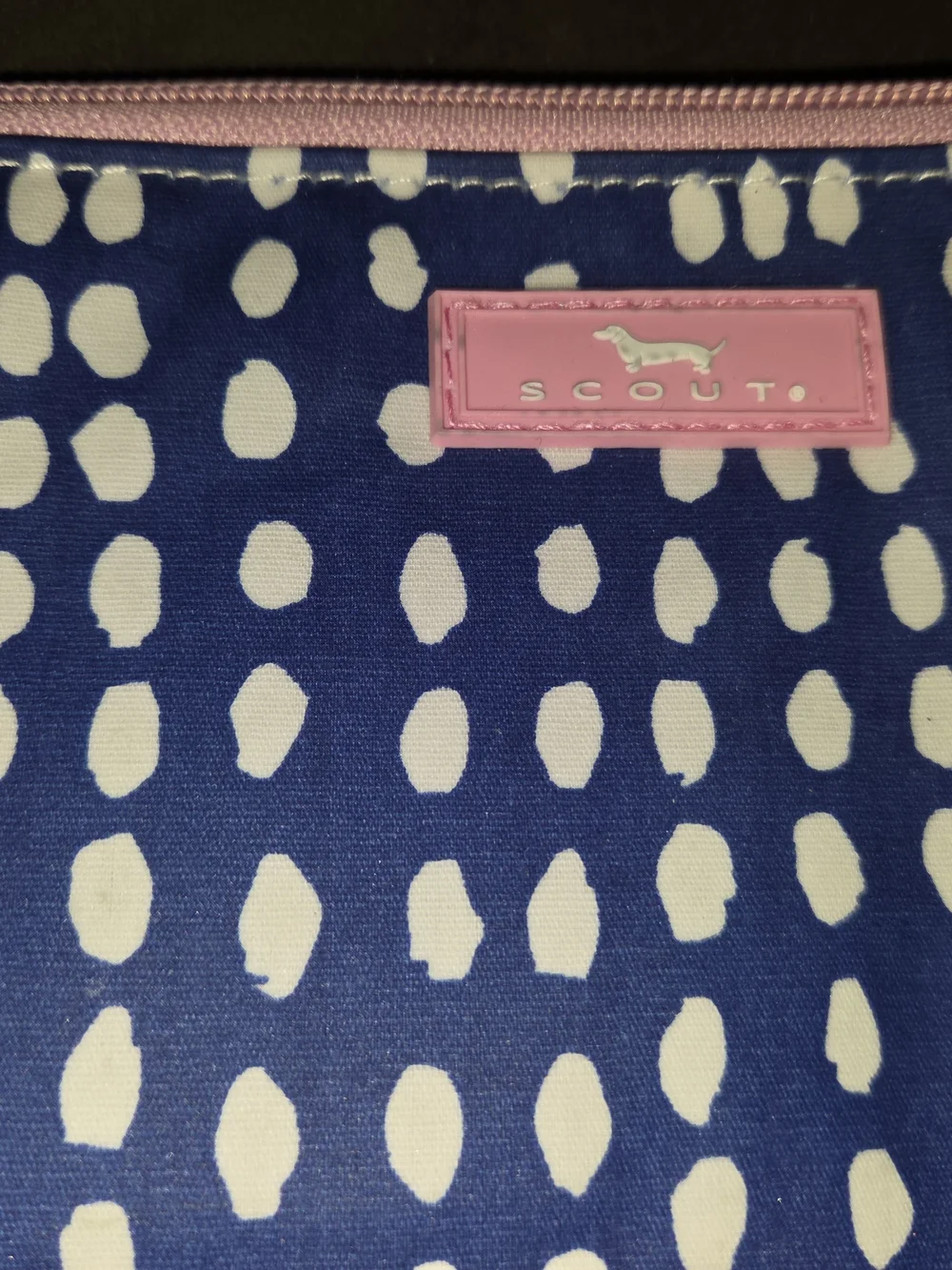 Scout Brand Blue & White Dot Bottoms Wristlet with Pink Trim